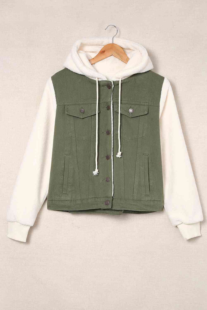 Two-Tone Spliced Denim Sherpa Hooded Jacket | 1mrk.com