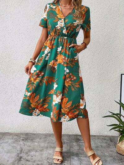 Floral Surplice Short Sleeve Dress | Trendsi