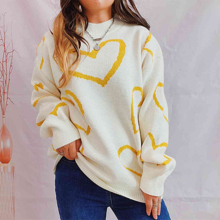 Heart Pattern Long Sleeve Sweater |1mrk.com