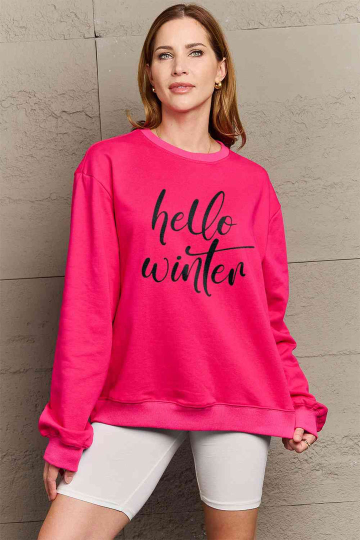 Simply Love Full Size HELLO WINTER Graphic Sweatshirt |1mrk.com