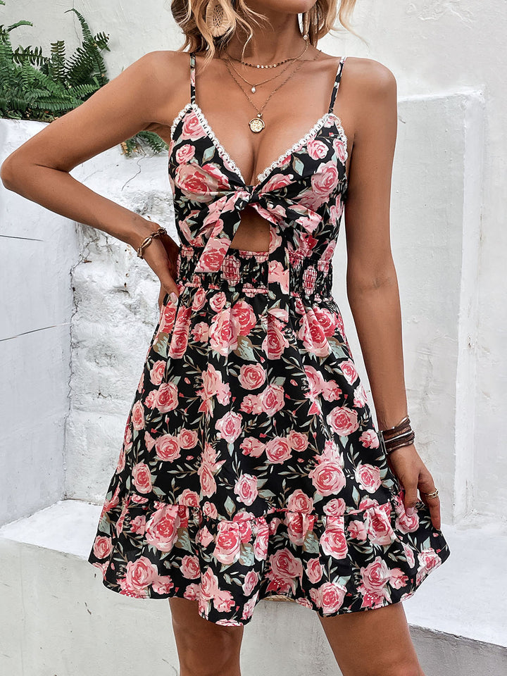 Tied Rose Print Spaghetti Strap Dress | Trendsi