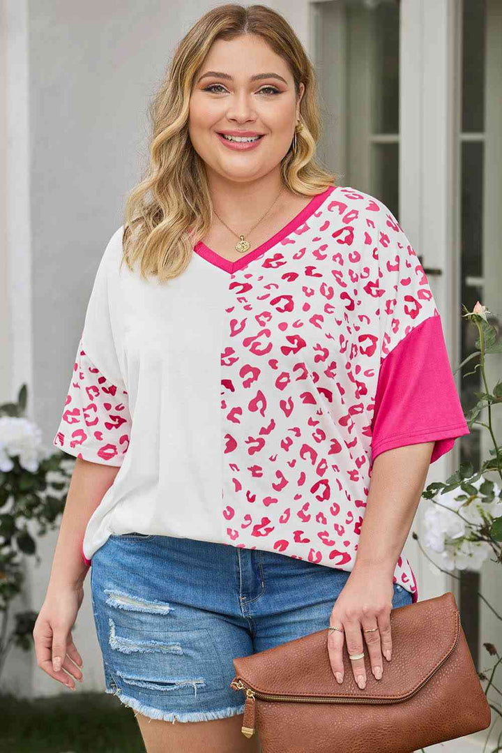 Plus Size Leopard V-Neck T-Shirt | 1mrk.com