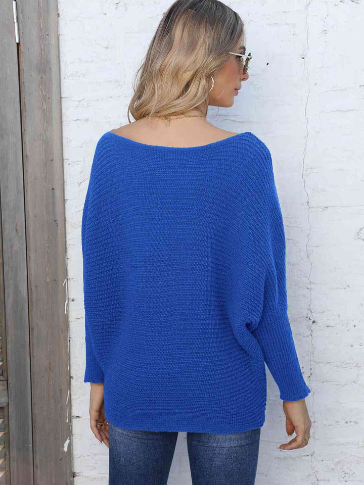 Full Size Horizontal Ribbing Dolman Sleeve Sweater |1mrk.com