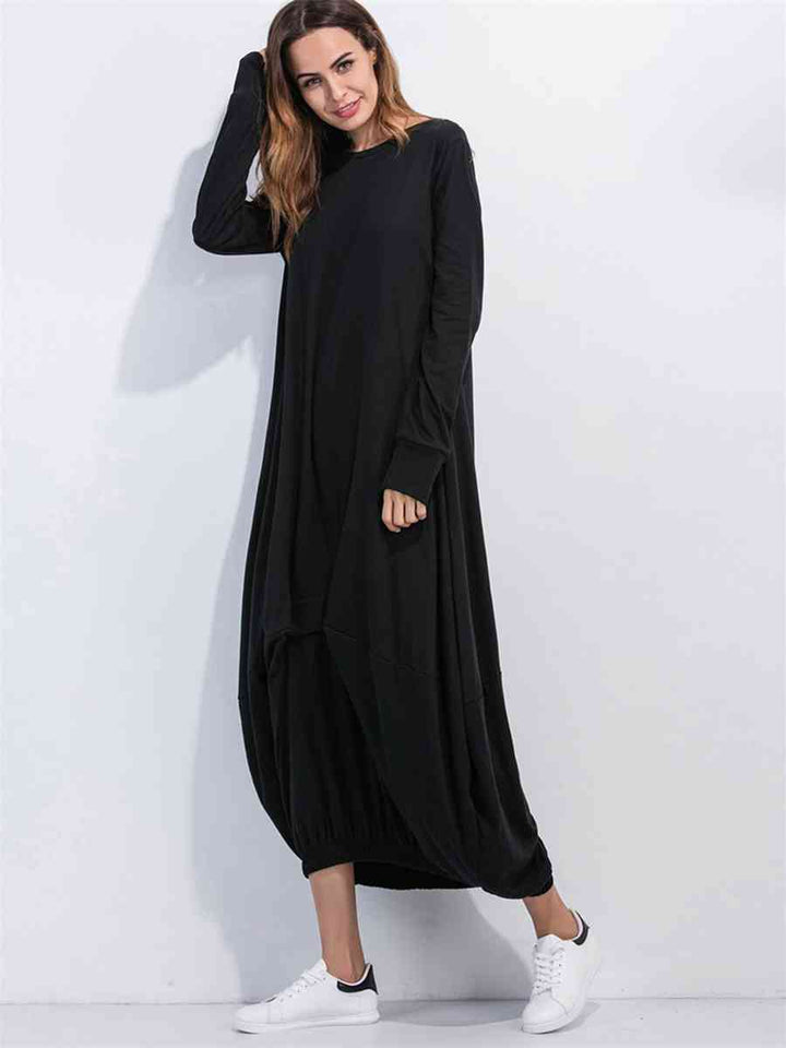 Full Size Round Neck Long Sleeve Sweatshirt Dress |1mrk.com