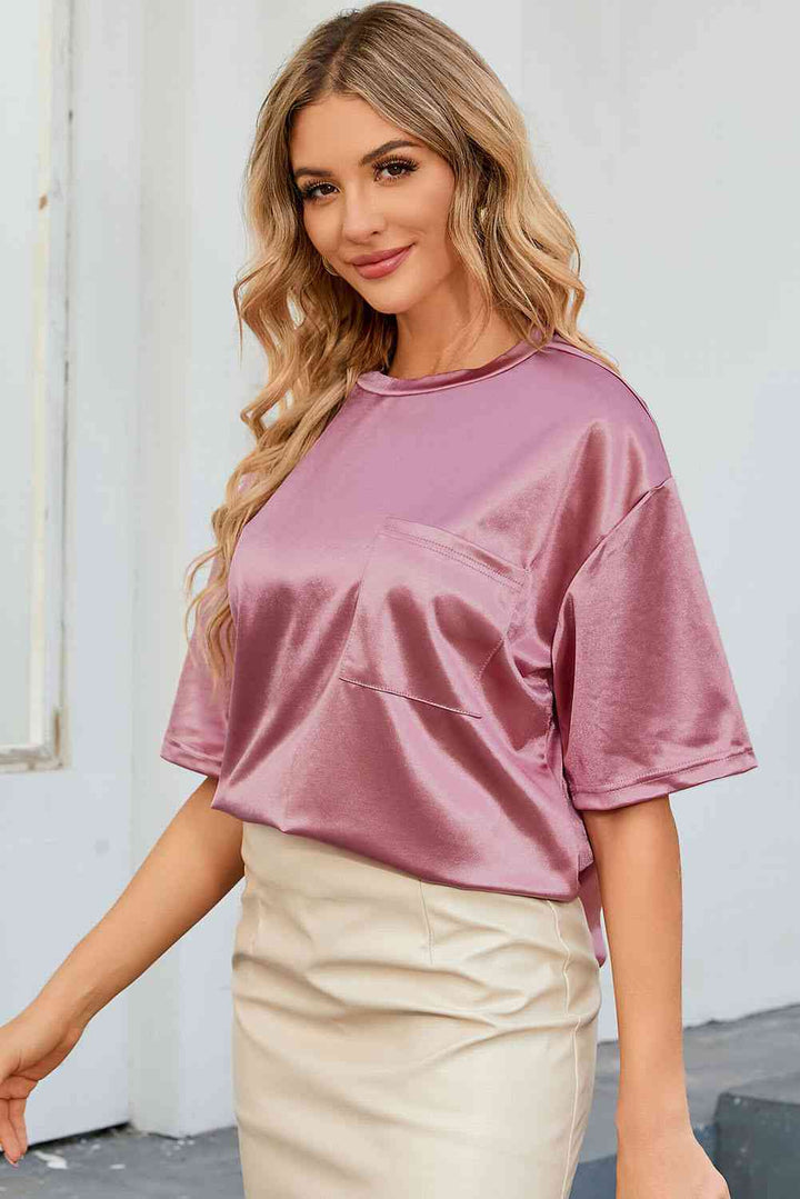 Double Take Round Neck Dropped Shoulder Top | 1mrk.com