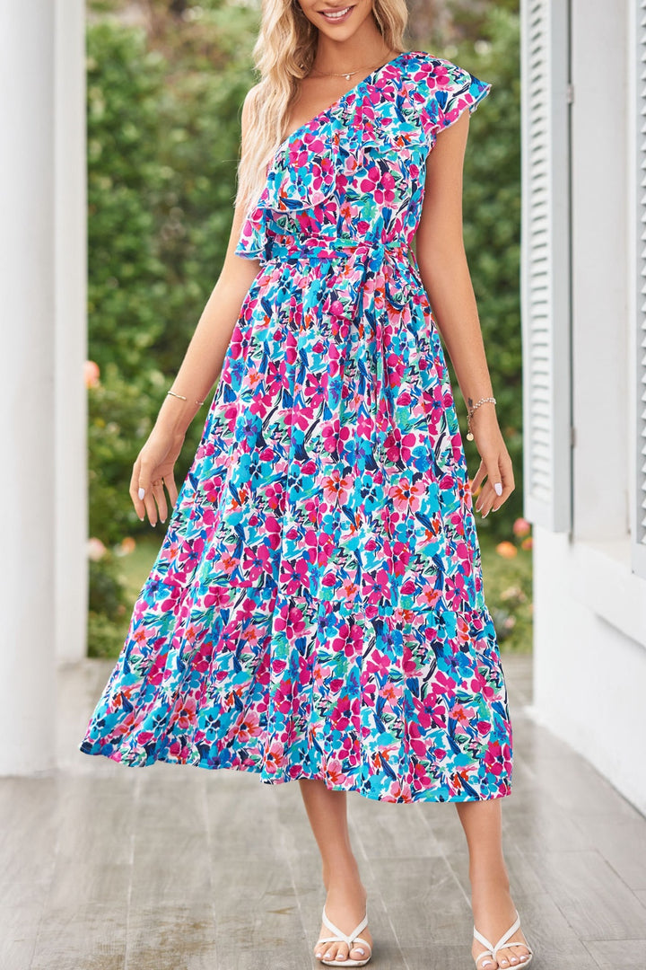 Ruffled Floral One Shoulder Dress | Trendsi