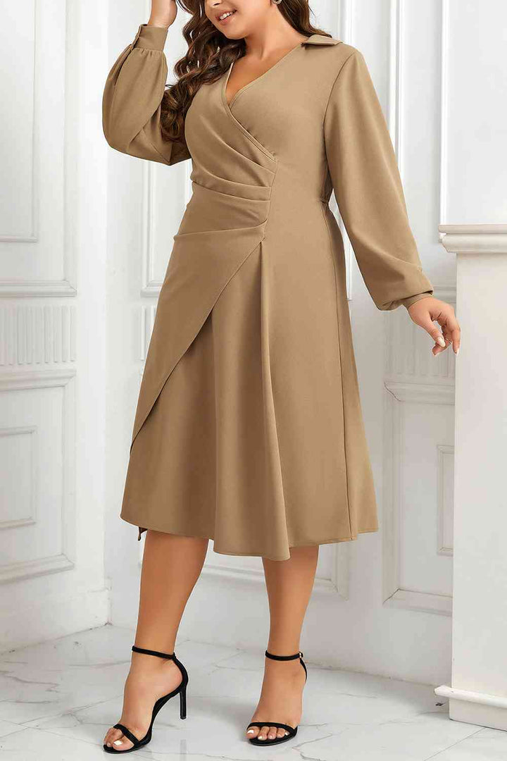 Plus Size Surplice Neck Long Sleeve Dress |1mrk.com