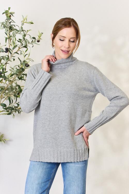 Heimish Full Size Turtleneck Long Sleeve Slit Sweater |1mrk.com