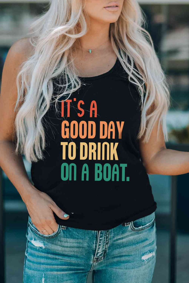 Slogan Graphic Scoop Neck Tank | 1mrk.com