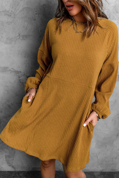 Round Neck Long Sleeve Mini Dress |1mrk.com