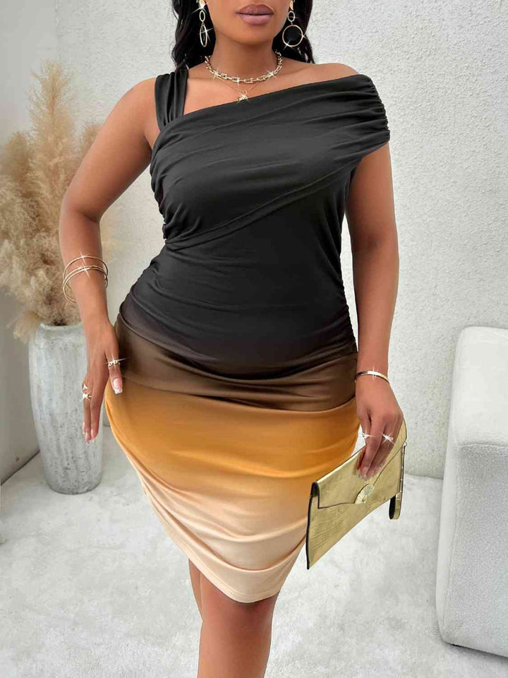 Plus Size Asymmetrical Neck Bodycon Dress |1mrk.com