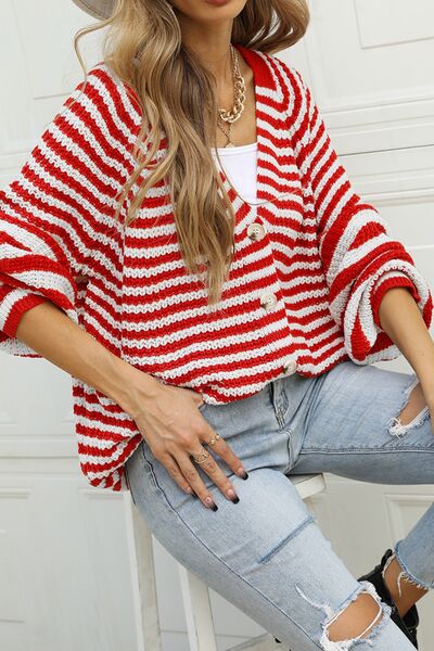 Striped Button Up Long Sleeve Cardigan |1mrk.com