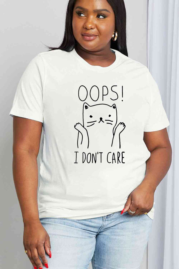 Simply Love Full Size OOPS I DON’T CARE Graphic Cotton Tee | 1mrk.com