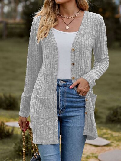 Ribbed Button Up Long Sleeve Cardigan |1mrk.com