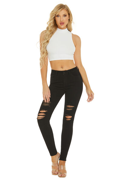Distressed Mid-Rise Waist Jeans with Pockets | 1mrk.com
