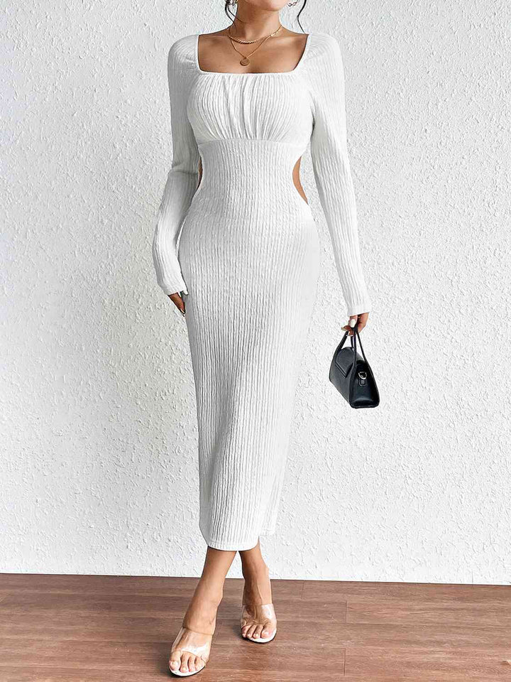 Square Neck Cutout Long Sleeve Dress |1mrk.com