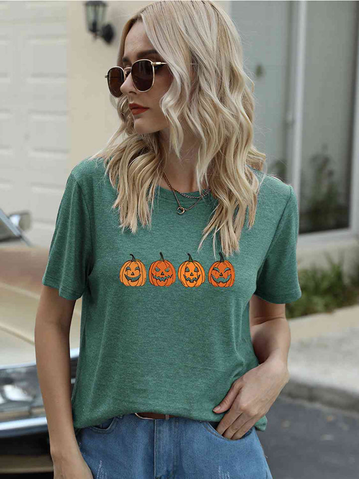 Full Size Round Neck Short Sleeve Jack-O'-Lantern Graphic T-Shirt | 1mrk.com