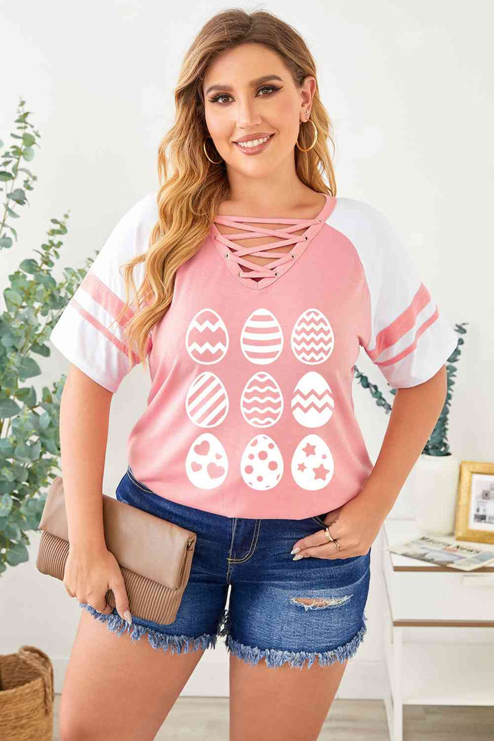 Plus Size Easter Egg Graphic Crisscross Tee Shirt | 1mrk.com