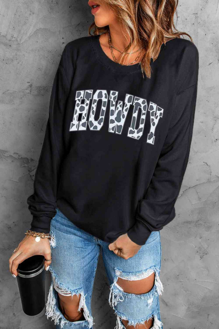 Round Neck Long Sleeve Howdy Graphic Sweatshirt |1mrk.com