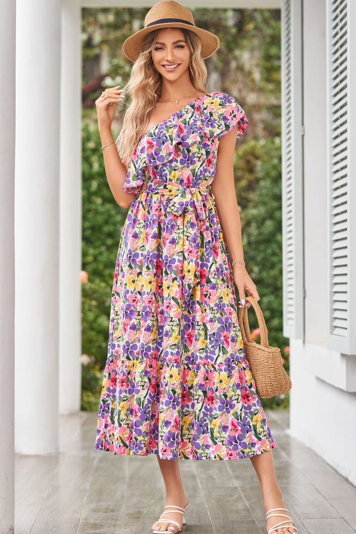 Ruffled Floral One Shoulder Dress | Trendsi