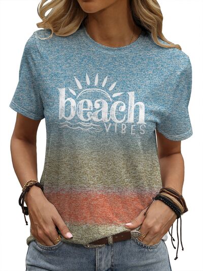 BEACH VIBES Round Neck Short Sleeve T-Shirt | Trendsi