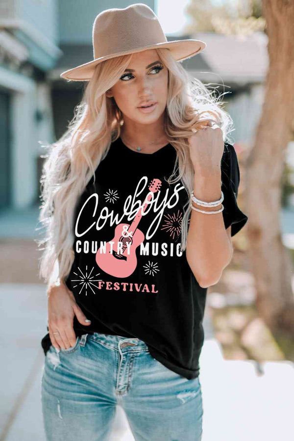 COWBOYS COUNTRY MUSIC Round Neck T-Shirt | 1mrk.com