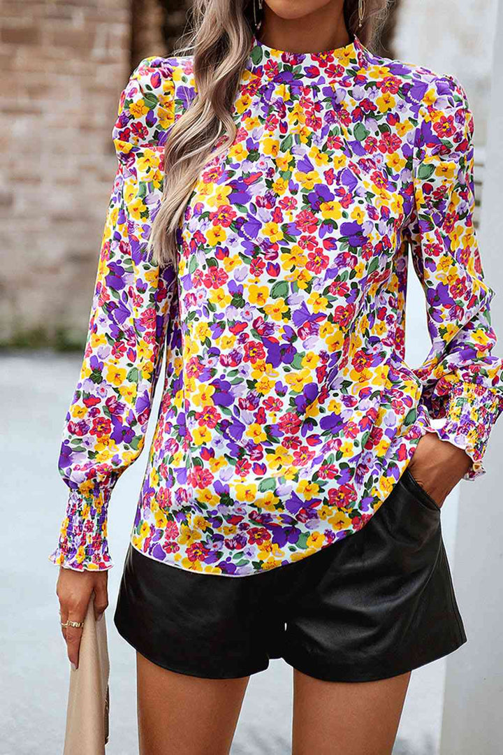 Printed Smocked Puff Sleeve Blouse | 1mrk.com