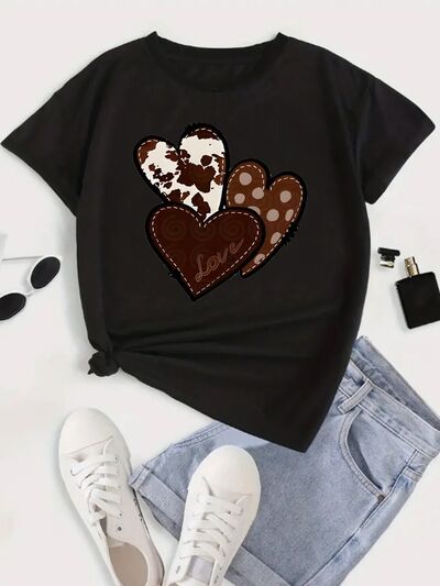 Heart Round Neck Short Sleeve T-Shirt | Trendsi