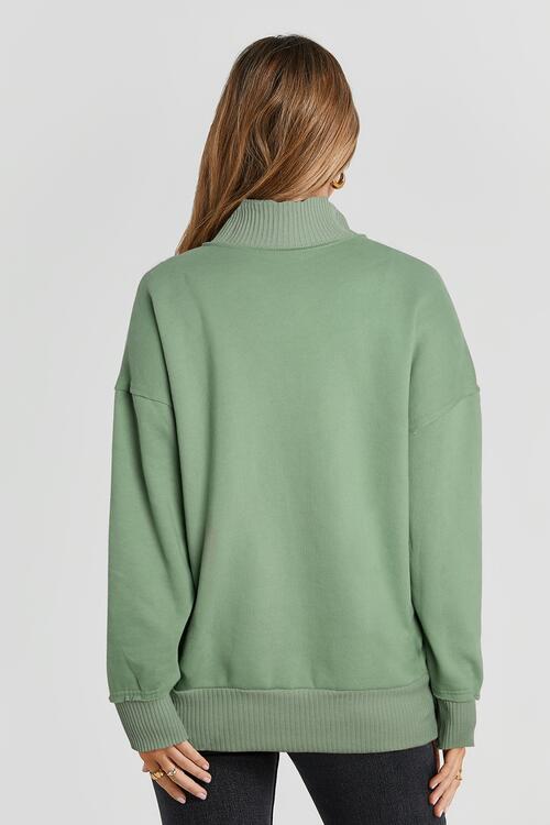 Half Snap Drop Shoulder Long Sleeve Sweatshirt |1mrk.com