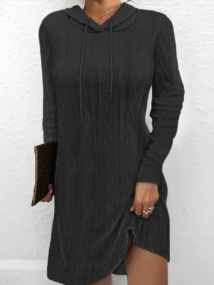 Textured Drawstring Long Sleeve Hooded Dress | Trendsi