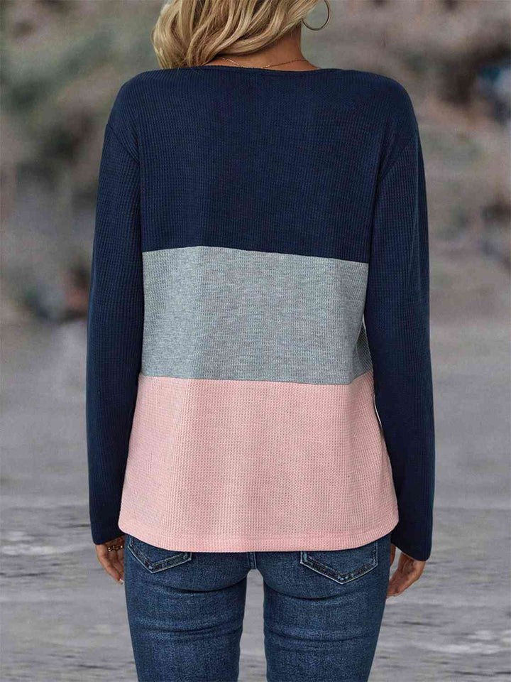 Color Block Notched Neck T-Shirt | 1mrk.com