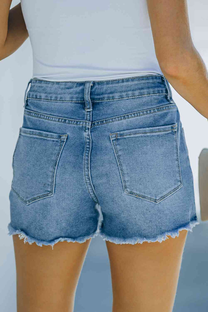 Frayed Hem Distressed Denim Shorts with Pockets | 1mrk.com