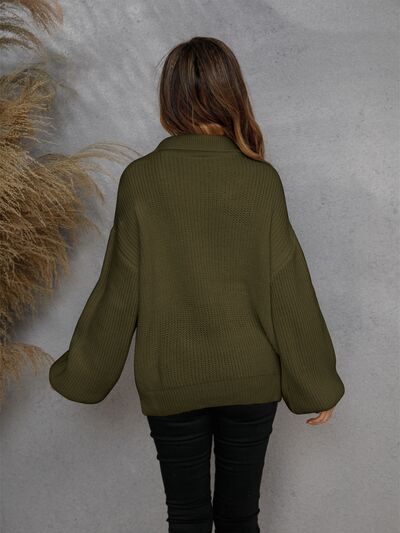 Half Zip Dropped Shoulder Sweater |1mrk.com