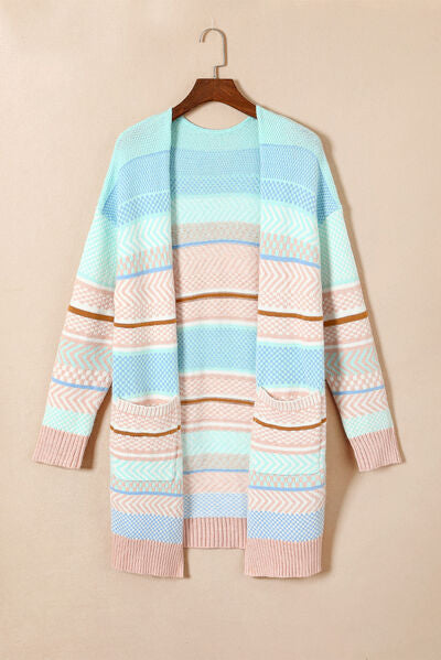 Color Block Pocketed Dropped Shoulder Cardigan |1mrk.com