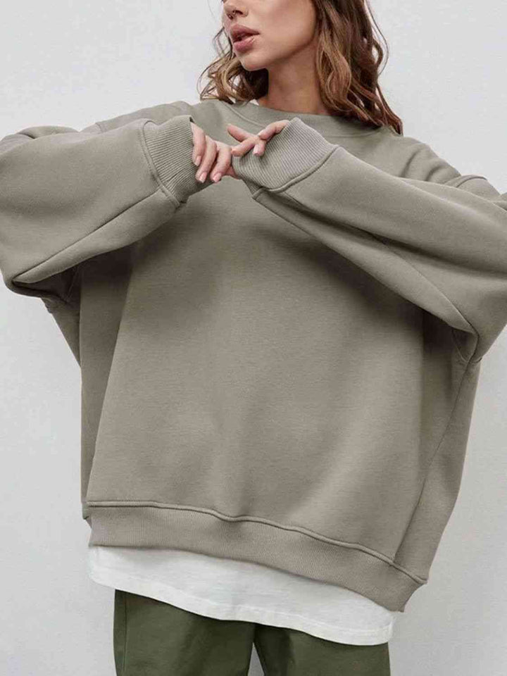 Oversize Round Neck Dropped Shoulder Sweatshirt |1mrk.com