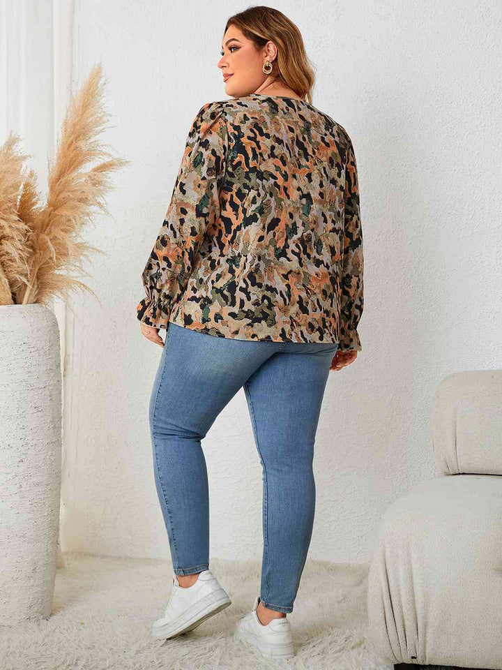 Plus Size Lace Trim Flounce Sleeve Blouse | 1mrk.com