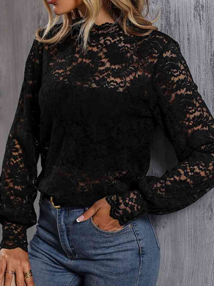 Mock Neck Lace Blouse | 1mrk.com