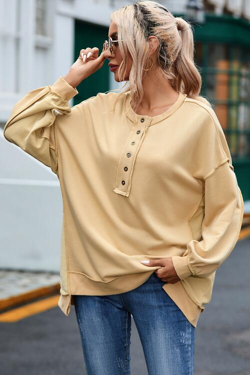 Buttoned Dropped Shoulder Sweatshirt |1mrk.com