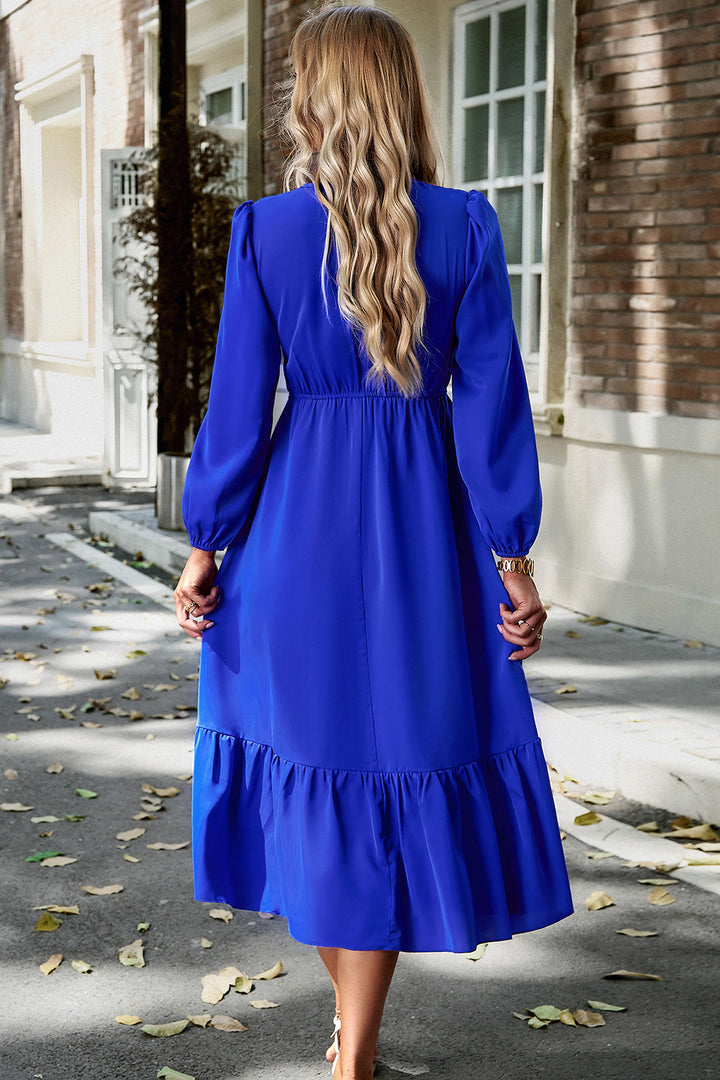 Smocked Surplice Long Sleeve Midi Dress | Trendsi