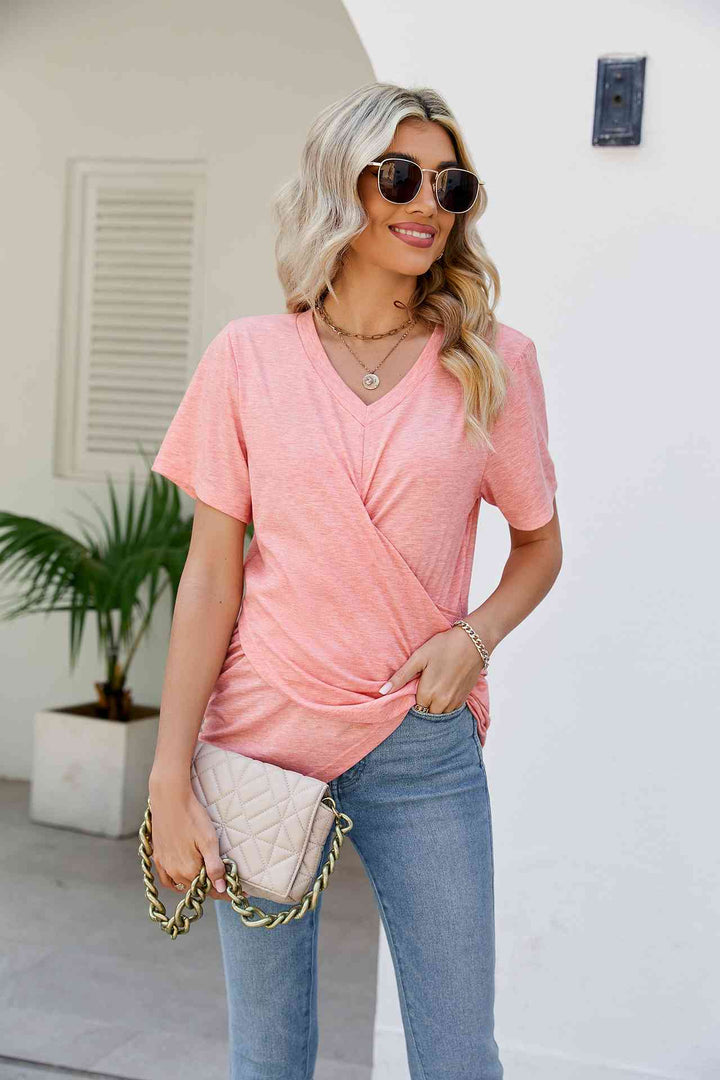 V-Neck Crisscross Short Sleeve Tee | 1mrk.com