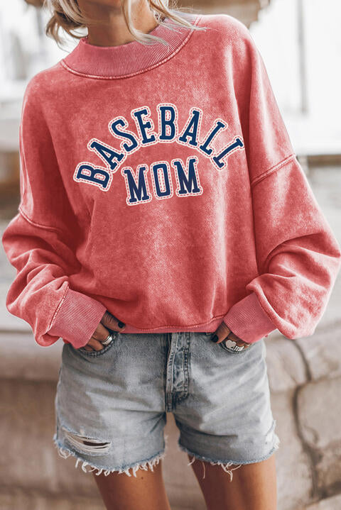 BASEBALL MOM Graphic Drop Shoulder Sweatshirt |1mrk.com