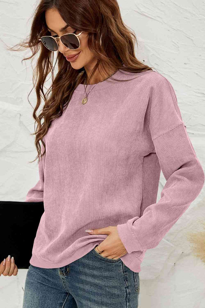 Dropped Shoulder Round Neck Sweatshirt |1mrk.com