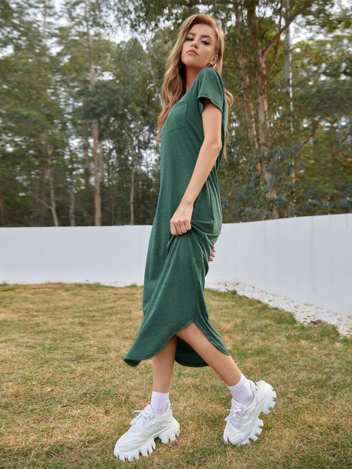 Scoop Neck Short Sleeve Midi Dress | Trendsi