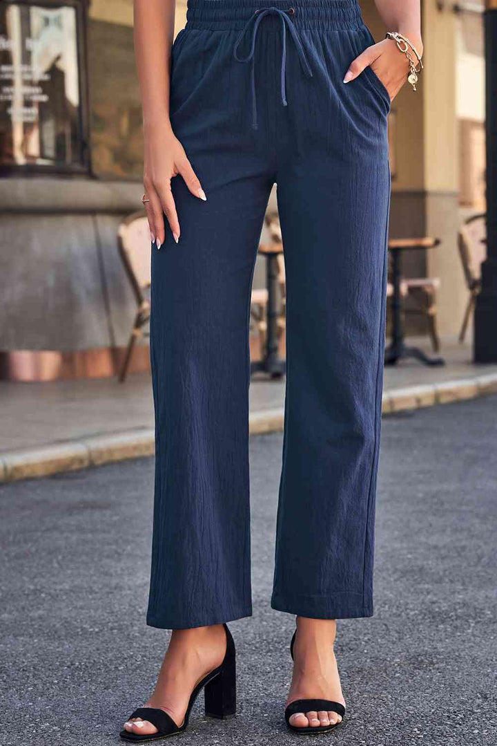 Drawstring Elastic Waist Pants with Pockets |1mrk.com