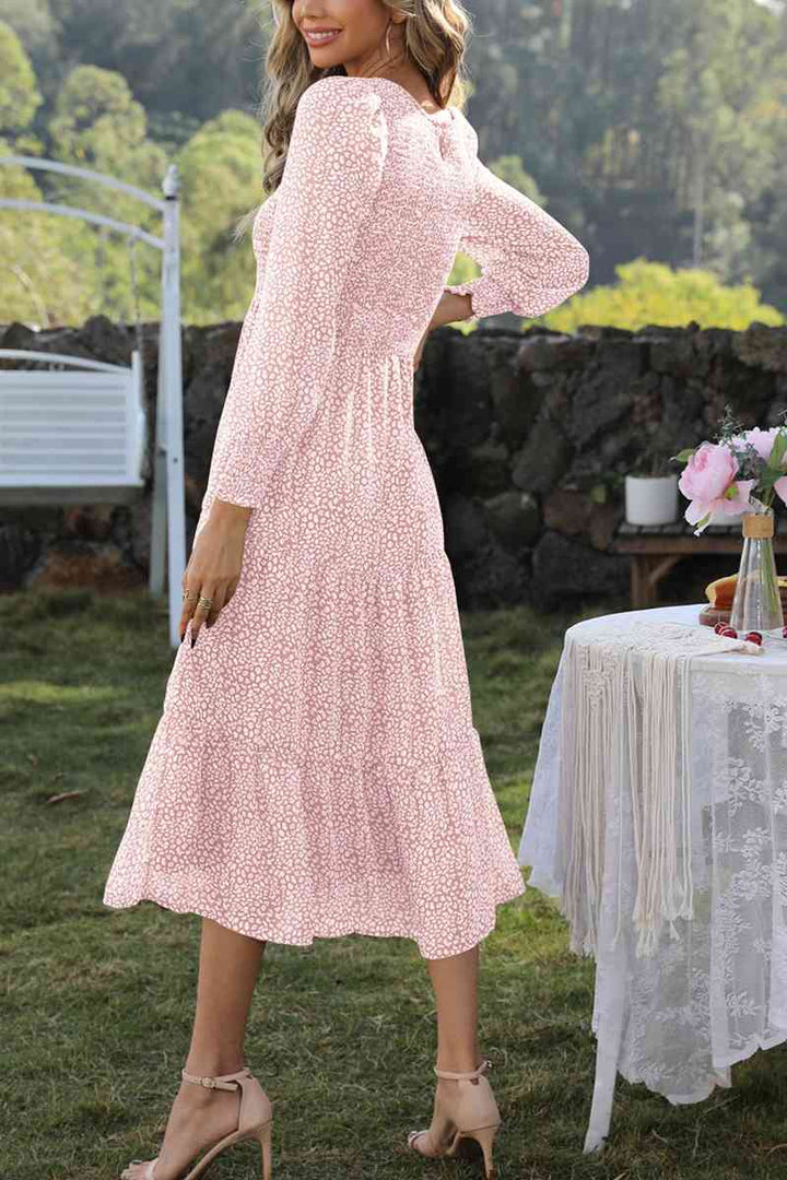 Round Neck Lantern Sleeve Midi Dress | 1mrk.com