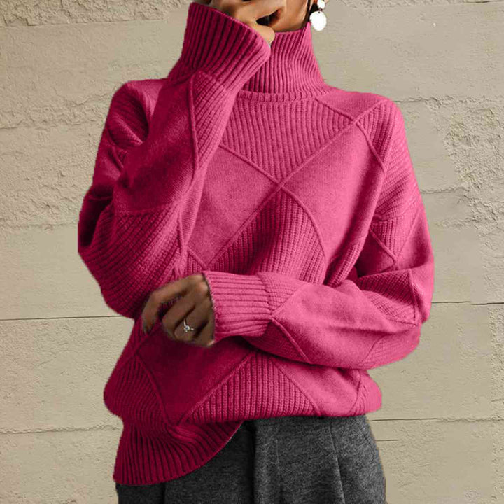 Geometric Turtleneck Long Sleeve Sweater |1mrk.com