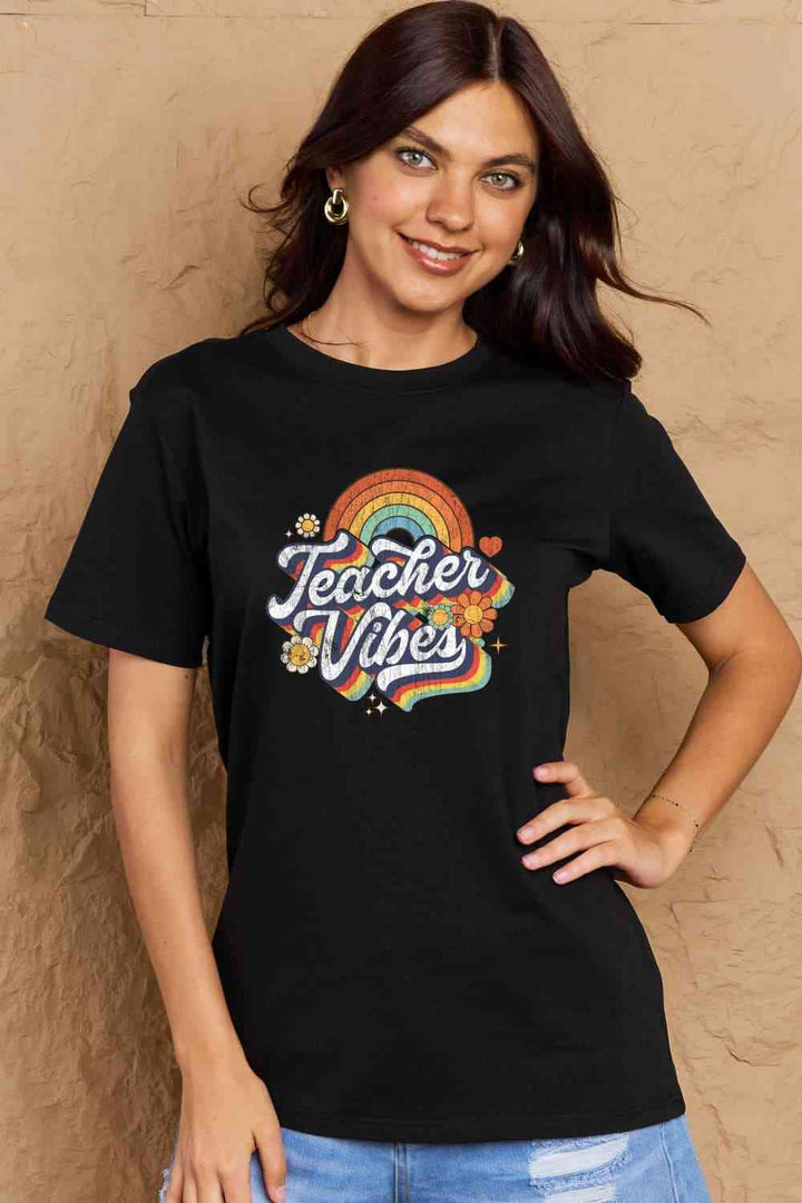 Simply Love Full Size TEACHER VIBES Graphic Cotton T-Shirt | 1mrk.com