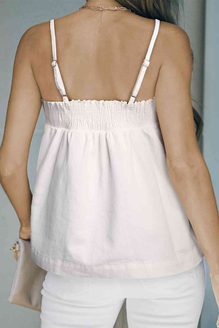 Smocked Adjustable Strap Denim Cami Top | 1mrk.com