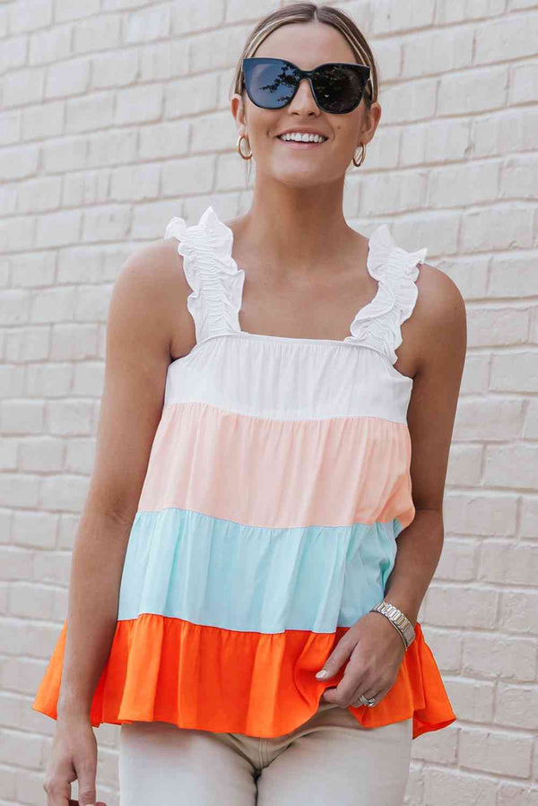 Color Block Ruffle Strap Tank | 1mrk.com