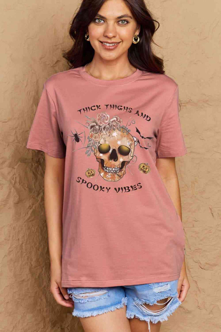 Simply Love Full Size THICK THIGHS AND SPOOKY VIBES Graphic Cotton T-Shirt | 1mrk.com